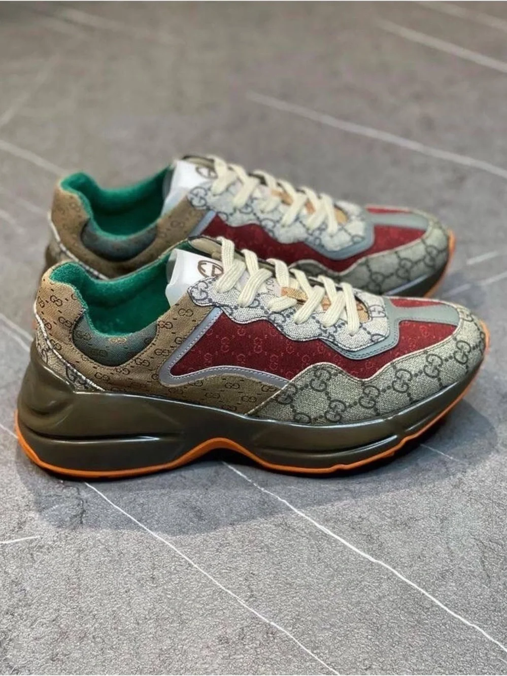Gucci Brown GG Canvas Sneaker with Red, Green & Orange Accents